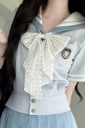 Purple Pudding Bear JK Uniform Sailor Suit Set - Short Sleeve College Style with Navy Collar for Girls