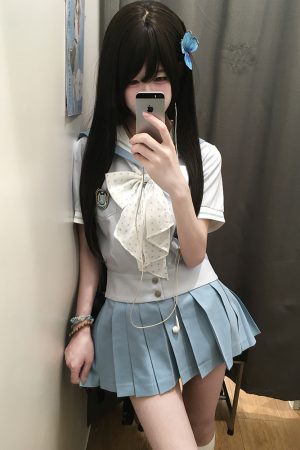 Purple Pudding Bear JK Uniform Sailor Suit Set - Short Sleeve College Style with Navy Collar for Girls