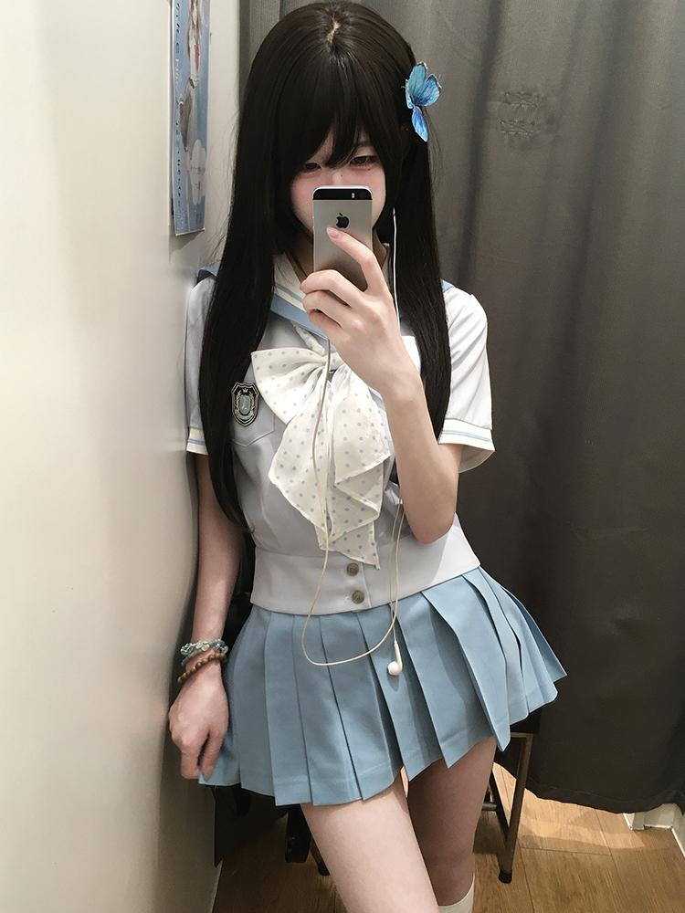 Purple Pudding Bear JK Uniform Sailor Suit Set - Short Sleeve College Style with Navy Collar for Girls Purple Pudding Bear JK Uniform Sailor Suit Set - Short Sleeve College Style with Navy Collar for Girls