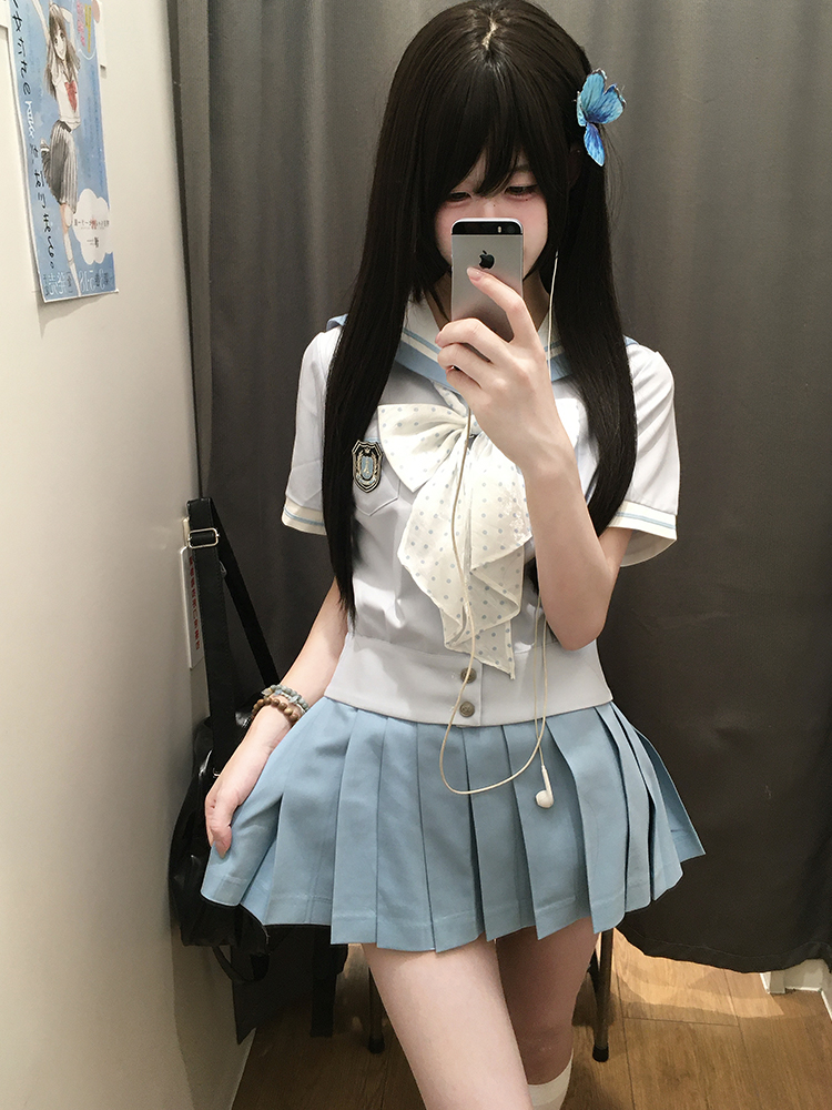 Purple Pudding Bear JK Uniform Sailor Suit Set - Short Sleeve College Style with Navy Collar for Girls Purple Pudding Bear JK Uniform Sailor Suit Set - Short Sleeve College Style with Navy Collar for Girls