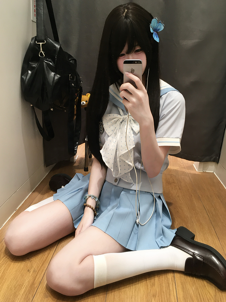 Purple Pudding Bear JK Uniform Sailor Suit Set - Short Sleeve College Style with Navy Collar for Girls Purple Pudding Bear JK Uniform Sailor Suit Set - Short Sleeve College Style with Navy Collar for Girls