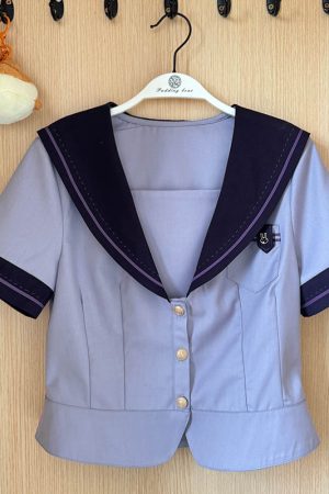 Purple Pudding Bear JK Uniform Sailor Suit with Dotted Navy Collar, College Style, Waist-Defining Slim Fit, Y2K Aesthetic