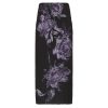 Purple Rose Print Vintage High Waist Split Midi Skirt for Women - H-Line Design, 90s Inspired Floral Style