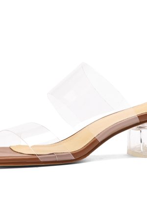 PVC Transparent One-Strap Open-Toe Slippers for Women - Summer Versatile Mid-Heel Sandals in Welfare Style, Y2K Fashion