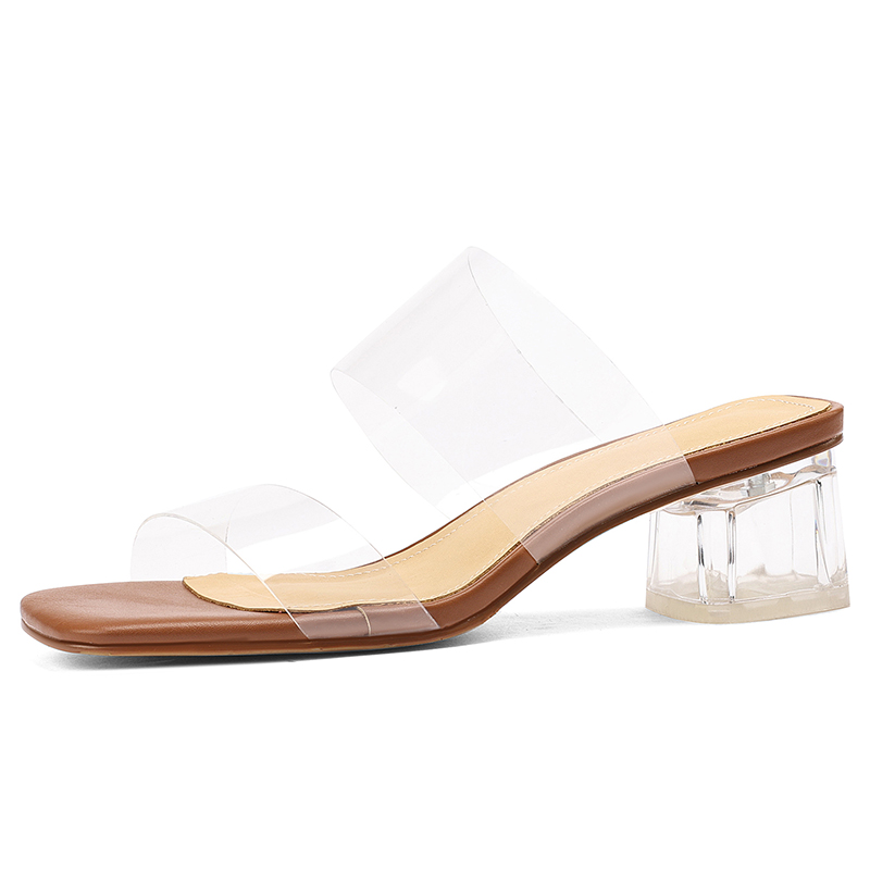 PVC Transparent One-Strap Open-Toe Slippers for Women - Summer Versatile Mid-Heel Sandals in Welfare Style, Y2K Fashion PVC Transparent One-Strap Open-Toe Slippers for Women - Summer Versatile Mid-Heel Sandals in Welfare Style, Y2K Fashion