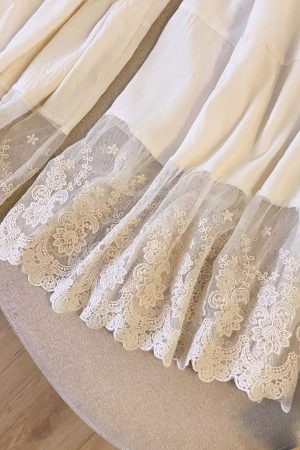 Qipao-Style Wide-Leg Leggings for Forest Girls, Japanese Fresh Style, Elastic Waist, Lace Trim, Cotton-Linen Spliced Pants