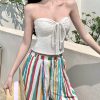 Rainbow Striped Wide-Leg Pants for Beach Vacation â€“ Floor-Length Linen Pants with Sun Protection Cardigan in Lazy Style