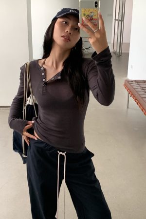 Rebellious Aesthetics Slanted Buckle Design Tencel Tee - Nonconformist Style, 90s Inspired Fashion Top