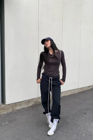 Rebellious Aesthetics Slanted Buckle Design Tencel Tee - Nonconformist Style, 90s Inspired Fashion Top