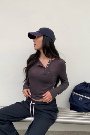 Rebellious Aesthetics Slanted Buckle Design Tencel Tee - Nonconformist Style, 90s Inspired Fashion Top