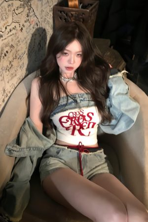 Rebellious Cowboy Vintage Heavy-Duty Denim Jacket, Tank Top & Casual Shorts Set for Women - Spring Fashion 90s Y2K Style