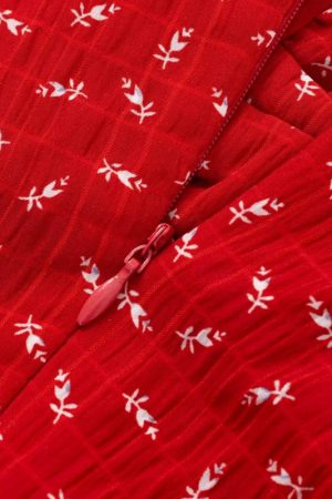 Red Floral Spaghetti Strap Dress for Women - 2025 Summer Ruffled Beach Vacation Dress in 90s Style