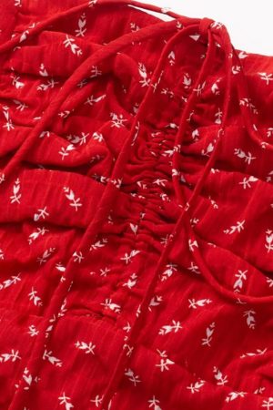 Red Floral Spaghetti Strap Dress for Women - 2025 Summer Ruffled Beach Vacation Dress in 90s Style