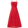 Red Floral Spaghetti Strap Dress for Women - 2025 Summer Ruffled Beach Vacation Dress in 90s Style