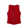 Red Hong Kong Style Sleeveless Top for Women - Summer V-Neck Slim Knit Vest - Casual Chic Fashion Essentials