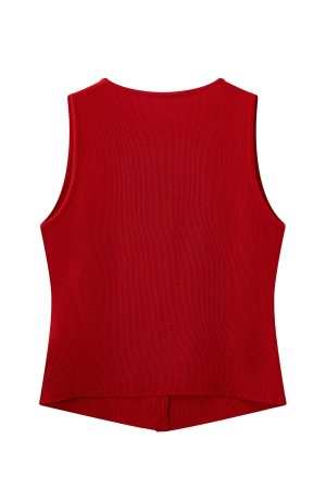 Red Hong Kong Style Sleeveless Top for Women - Summer V-Neck Slim Knit Vest - Casual Chic Fashion Essentials