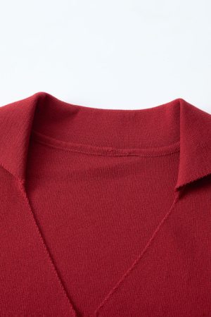 Red Knitted Vest Top for Women - 2025 Summer Polo Collar Sleeveless T-Shirt Blouse, Trendy Korean Style Fashion
