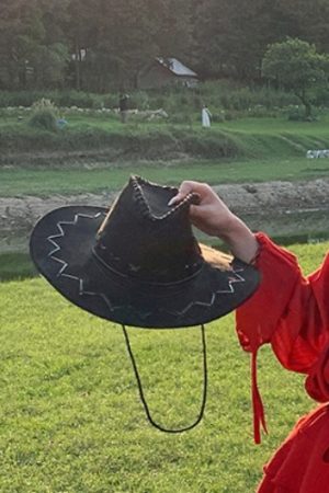 Red Lace Long Sleeve Top and High-Waisted Skirt Set for Women - Desert Photography Vacation Style