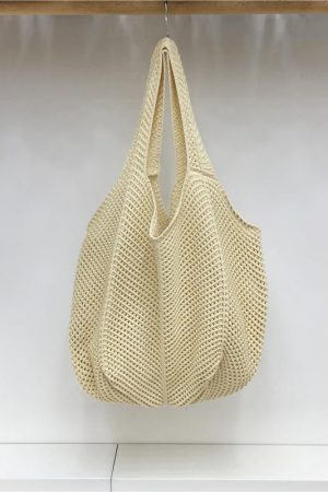 Red Large Hollow Woven Shoulder Bag - Casual Lazy Style, Handmade Korean Version 2025