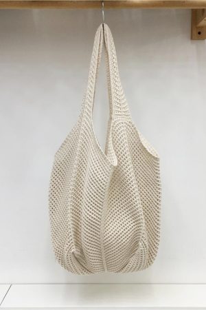 Red Large Hollow Woven Shoulder Bag - Casual Lazy Style, Handmade Korean Version 2025