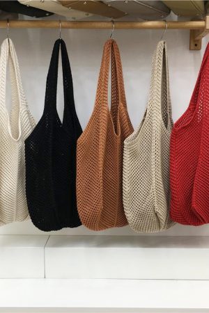 Red Large Hollow Woven Shoulder Bag - Casual Lazy Style, Handmade Korean Version 2025