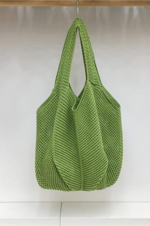 Red Large Hollow Woven Shoulder Bag - Casual Lazy Style, Handmade Korean Version 2025