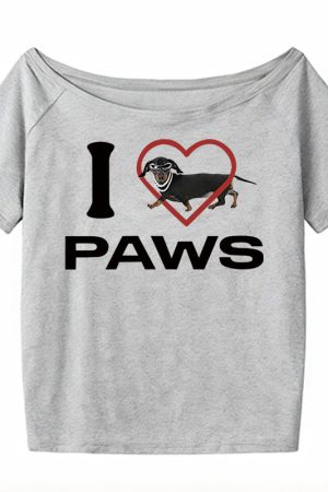 Red Off-Shoulder Short Sleeve Women's Summer T-Shirt with Sausage Dog Print - Casual Loose Fit Sexy American Style Top