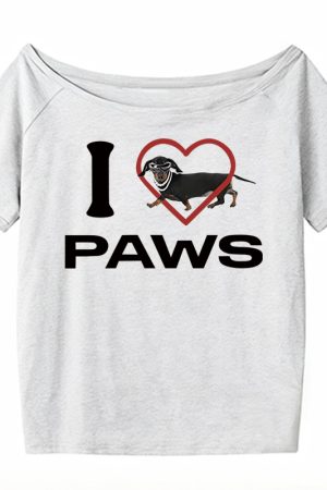 Red Off-Shoulder Short Sleeve Women's Summer T-Shirt with Sausage Dog Print - Casual Loose Fit Sexy American Style Top