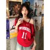 Red One-Shoulder Short Sleeve Women's Summer Letter Print Casual Off-Shoulder T-Shirt - Sexy Loose Slimming Top for Y2K Style