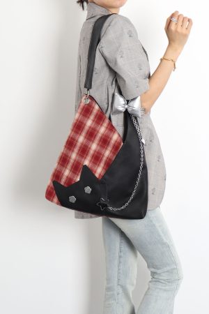 Red Plaid Crossbody Bag - Y2K Cat Underarm Bag for Spring/Summer Fashion