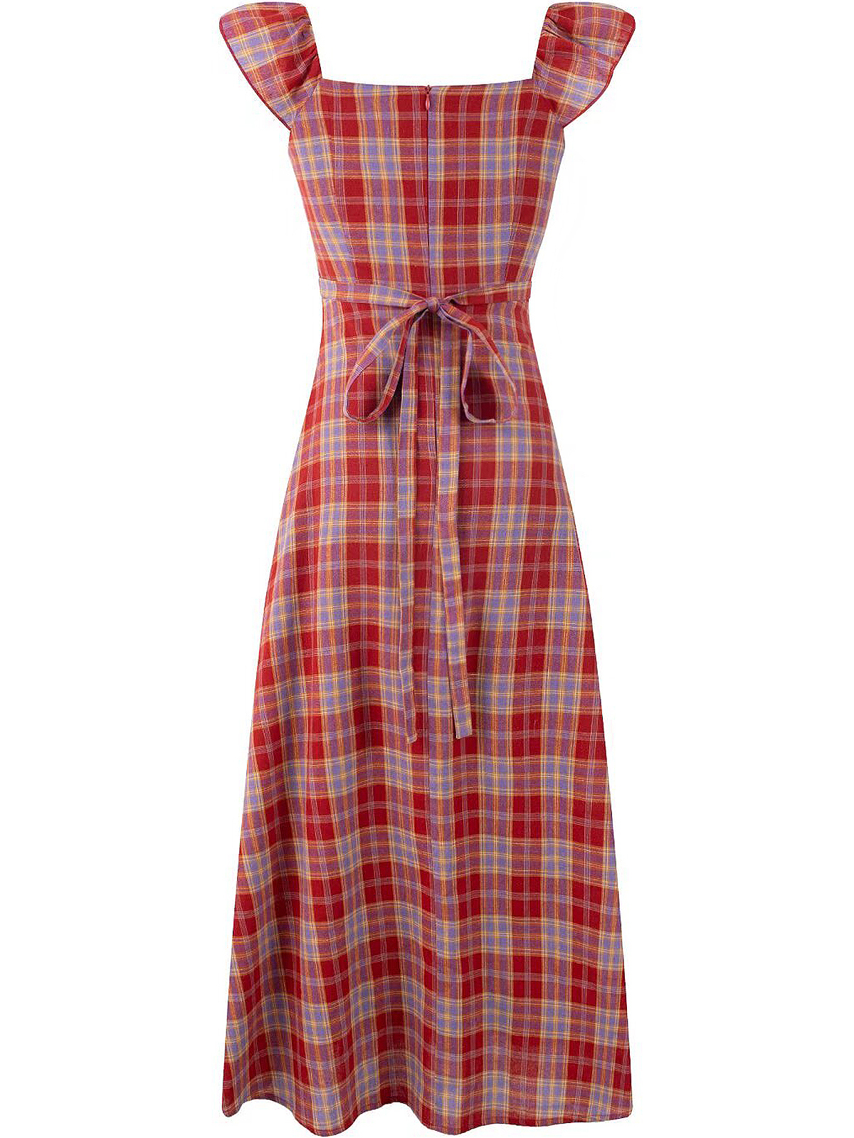 Red Plaid French V-Neck Summer Long Dress - 2025 New Arrival, Waist-Defining and Slimming, Perfect for Vacation Style Red Plaid French V-Neck Summer Long Dress - 2025 New Arrival, Waist-Defining and Slimming, Perfect for Vacation Style