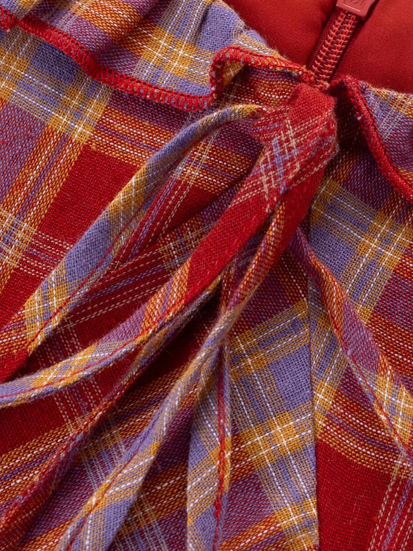 Red Plaid French V-Neck Summer Long Dress - 2025 New Arrival, Waist-Defining and Slimming, Perfect for Vacation Style Red Plaid French V-Neck Summer Long Dress - 2025 New Arrival, Waist-Defining and Slimming, Perfect for Vacation Style