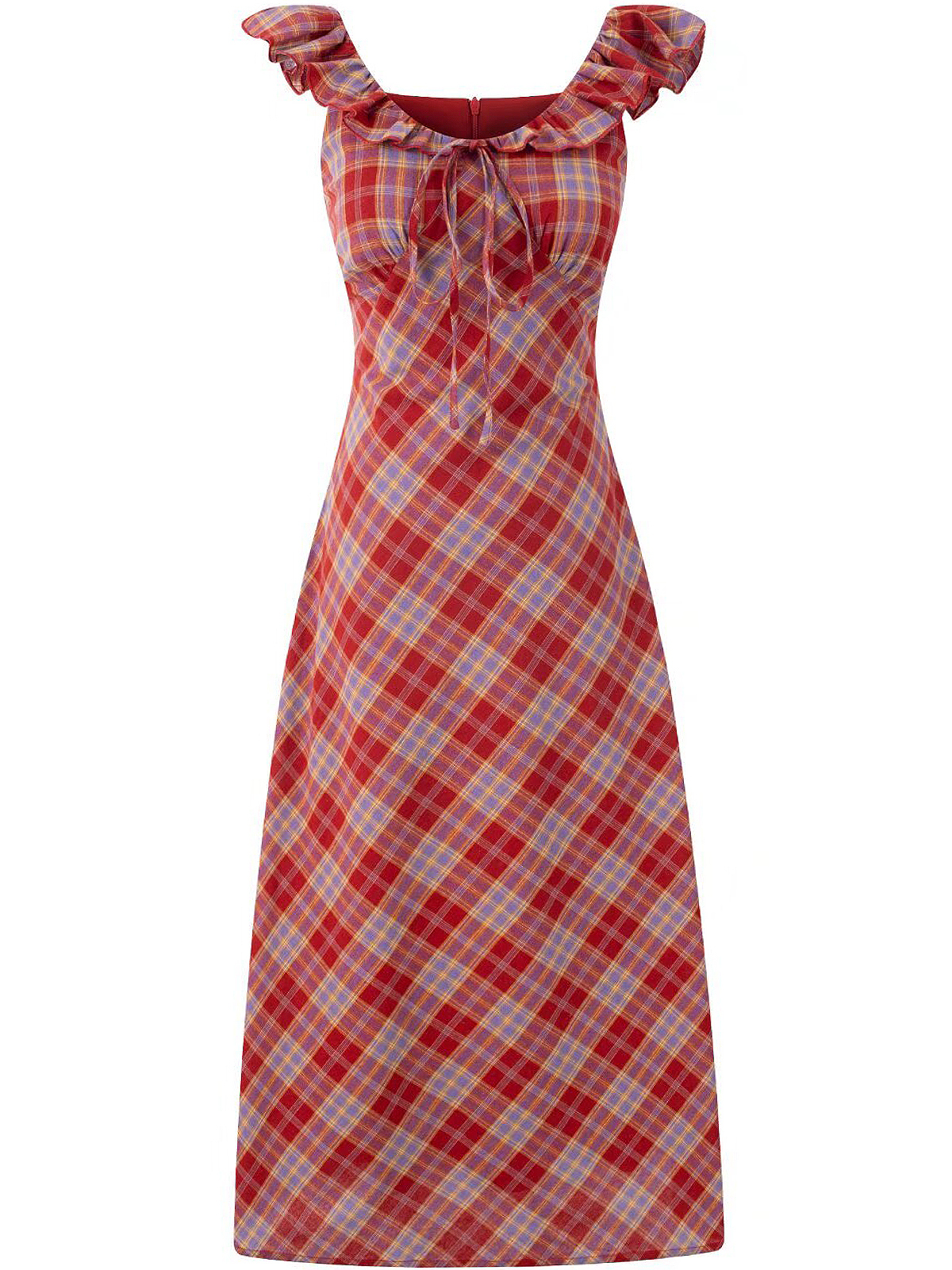 Red Plaid French V-Neck Summer Long Dress - 2025 New Arrival, Waist-Defining and Slimming, Perfect for Vacation Style Red Plaid French V-Neck Summer Long Dress - 2025 New Arrival, Waist-Defining and Slimming, Perfect for Vacation Style