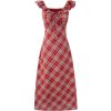 Red Plaid French V-Neck Summer Long Dress - 2025 New Arrival, Waist-Defining and Slimming, Perfect for Vacation Style
