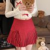 Red Polka Dot Pleated High-Waisted A-Line Skirt for Women - Spring Summer Fashion for Petite Figures