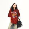 Red Retro Letter Print Short Sleeve T-Shirt for Women - Summer College Style, High-End Feel, Casual American Fashion