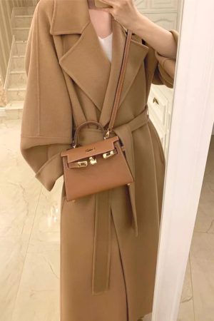 Red Reversible Cashmere Coat for Women - Autumn Winter 2024 Petite High-End Woolen Bathrobe Style Outerwear