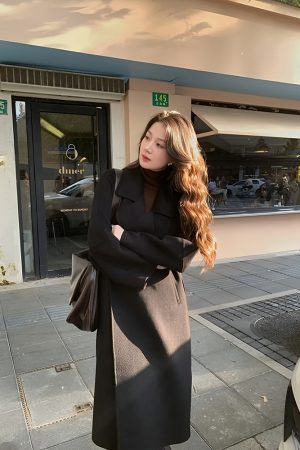 Red Reversible Cashmere Coat for Women - Autumn Winter 2024 Petite High-End Woolen Bathrobe Style Outerwear