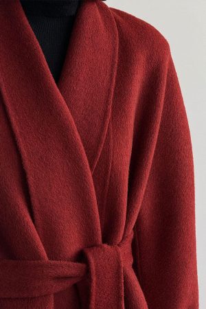 Red Reversible Cashmere Coat for Women - Autumn Winter 2024 Petite High-End Woolen Bathrobe Style Outerwear