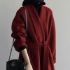 Red Reversible Cashmere Coat for Women - Autumn Winter 2024 Petite High-End Woolen Bathrobe Style Outerwear