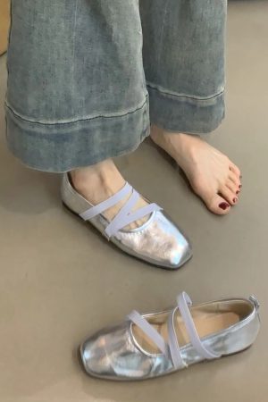 Red Sheepskin Mary Jane Flat Shoes for Women - French Cross Strap Shallow Mouth Evening Ballet Style