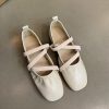 Red Sheepskin Mary Jane Flat Shoes for Women - French Cross Strap Shallow Mouth Evening Ballet Style