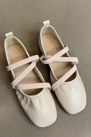 Red Sheepskin Mary Jane Flat Shoes for Women - French Cross Strap Shallow Mouth Evening Ballet Style