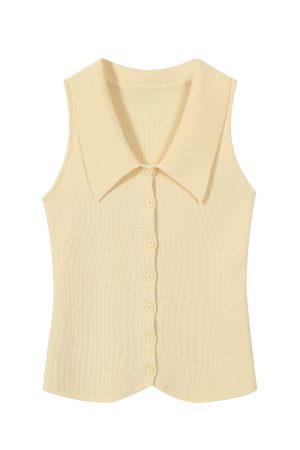 Red Sleeveless Polo Collar Knitted Vest Top for Women - Summer 2025 Fashion, Trendy Casual Style