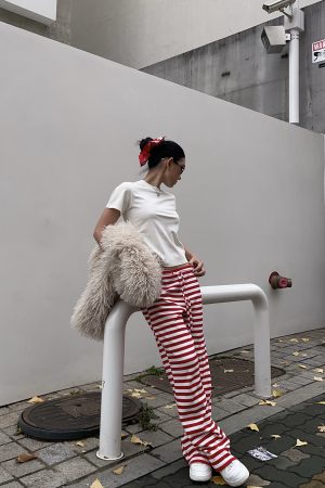 Red Striped Pants - Christmas Series, Festive Holiday Style, Cozy Winter Fashion, Trendy 90s Inspired Look