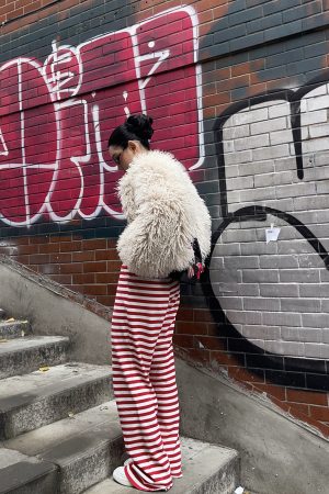 Red Striped Pants - Christmas Series, Festive Holiday Style, Cozy Winter Fashion, Trendy 90s Inspired Look