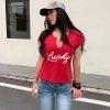 Red U-Shaped V-Neck Lucky Baby Tee - Jennie Style, Slightly Loose Fit, Metaphysical Design, Trendy Y2K Aesthetic