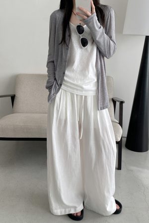 Relaxed Wide-Leg Linen Casual Pants - Comfortable Breathable Floor-Length Draping Trousers for Effortless Old Money Style