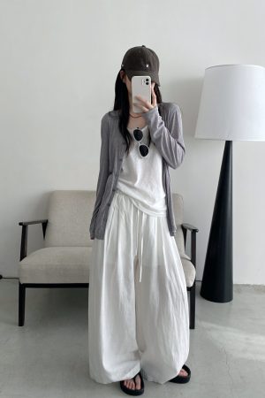 Relaxed Wide-Leg Linen Casual Pants - Comfortable Breathable Floor-Length Draping Trousers for Effortless Old Money Style