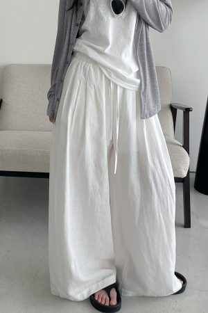 Relaxed Wide-Leg Linen Casual Pants - Comfortable Breathable Floor-Length Draping Trousers for Effortless Old Money Style